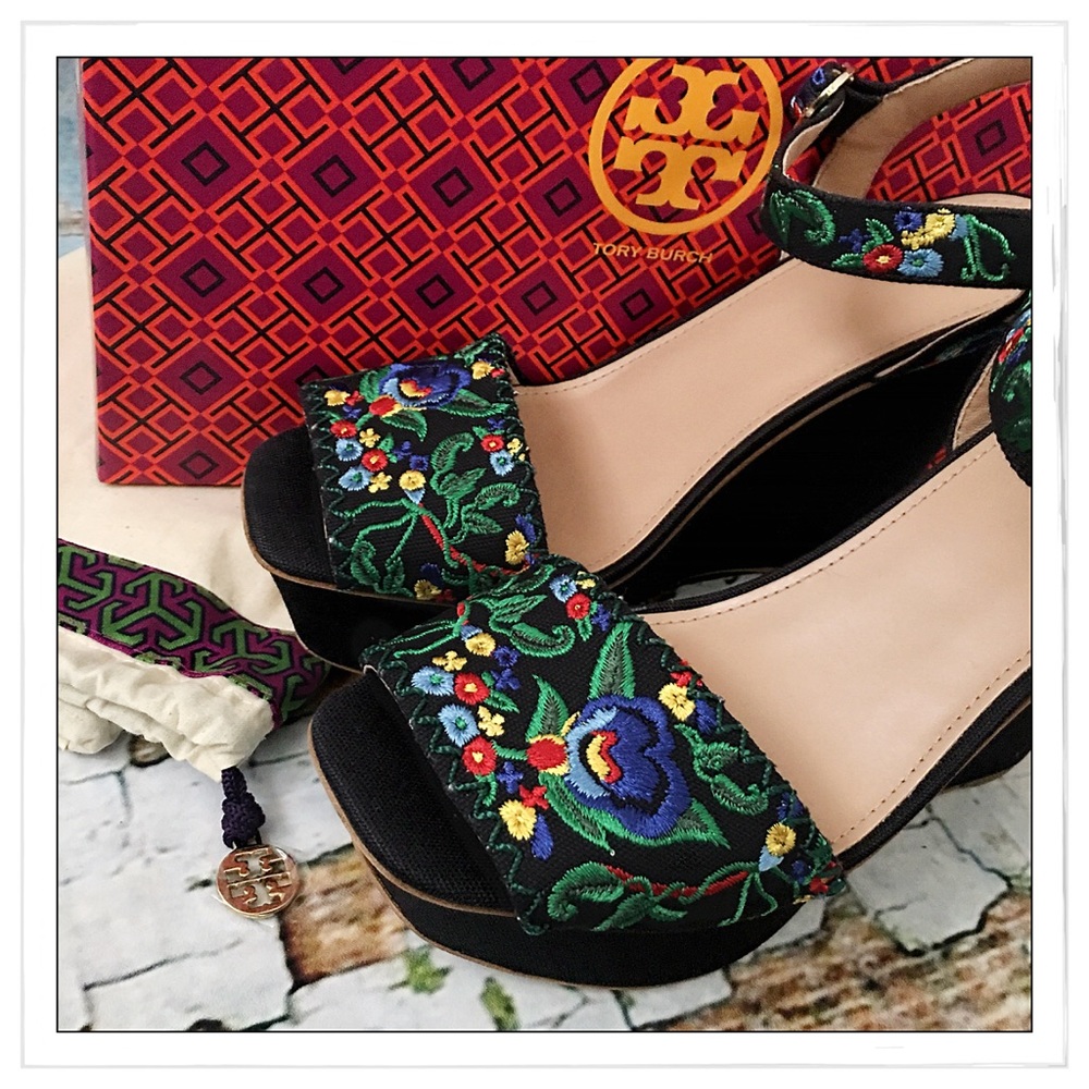 Tory Burch Sonoma Embroidered Platform Wedges - Picture 2 of 7